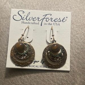 Silver Forest Gold and Brown Layered Earrings